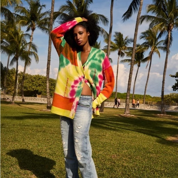 FRAME x Julia Sarr Jamoios Tie Dye Cashmere Cardigan M - Picture 5 of 13